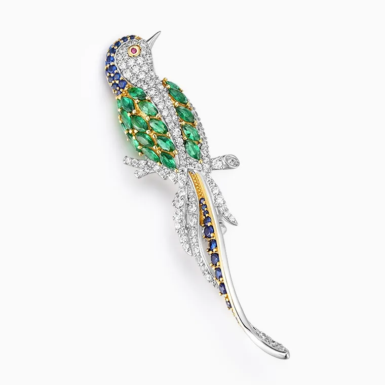 Shining Star Jewelry Elegant Style Women's 925 Silver Emerald Zircon Bird Brooch Shining Star Jewelry Elegant Style Women's 925 Silver Emerald Zircon Bird Brooch