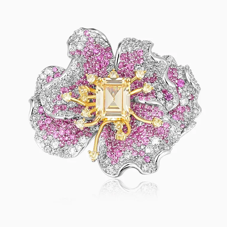 Shining Star Jewelry Manufacturer Women's 925 Silver Luxury Colored Diamond Flower Brooch Shining Star Jewelry Women's 925 Silver Luxury Colored Diamond Flower Brooch