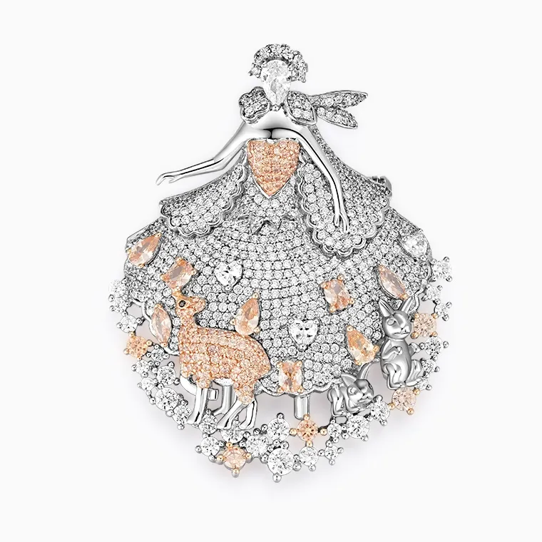 Shining Star Jewelry Manufacturer Luxury Iced Out CZ 925 Silver Exquisite Dancing Girl Brooch Shining Star Jewelry Manufacturer Luxury Iced Out CZ 925 Silver Exquisite Dancing Girl Brooch