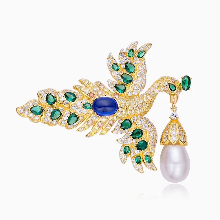 Shining Star Jewelry Manufacturer 925 Silver Splendid Emerald Zircon Tail Peacock Brooch Shining Star Jewelry 925 Silver Splendid Emerald Zircon Tail Peacock Brooch